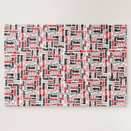Puzzle Merci de typographie multilingue rouge noir (Horizontal)