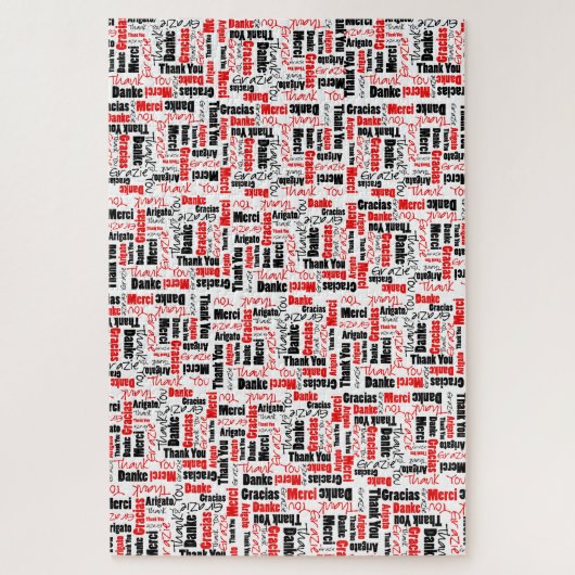 Puzzle Merci de typographie multilingue rouge noir (Vertical)