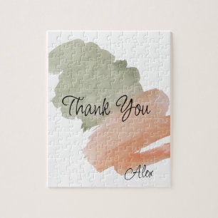 Puzzle Merci Watercolor Amande et Vert Nom personnalisé