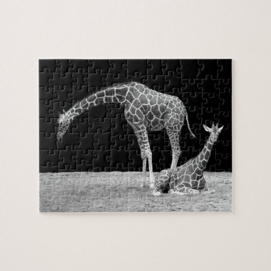 Puzzle Mère et bébé girafes noir et blanc (Horizontal)