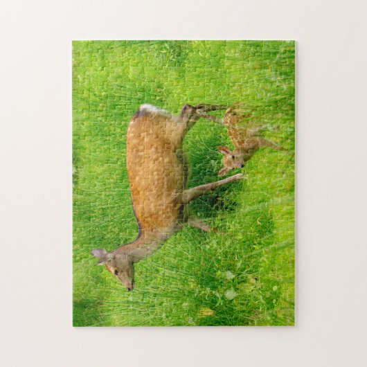 Puzzle Mère et enfant - cerf en jachère avec jeunes (Vertical)
