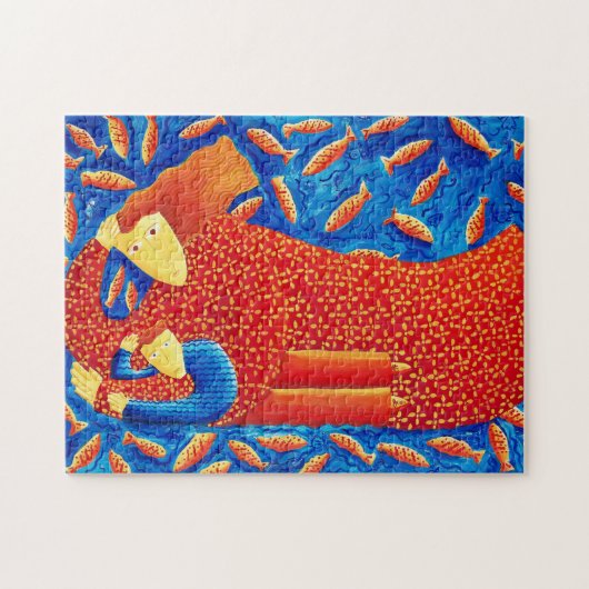 Puzzle Mère Et Fils Avec Poisson D'Or Peinture D'Art Mode (Horizontal)