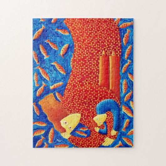 Puzzle Mère Et Fils Avec Poisson D'Or Peinture D'Art Mode (Vertical)