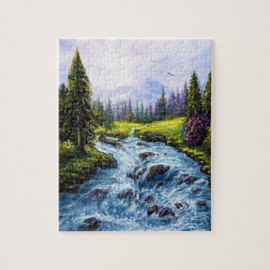 Puzzle Mère nature avec arbres verts et rivière (Vertical)