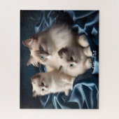 Puzzle Mère Ragdoll Chat et chatons en bleu (Vertical)