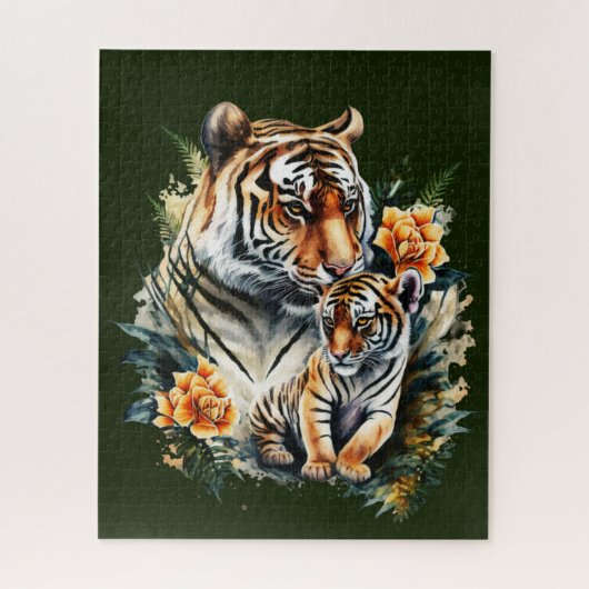 Puzzle Mère Tigre avec son casse-tête (Vertical)