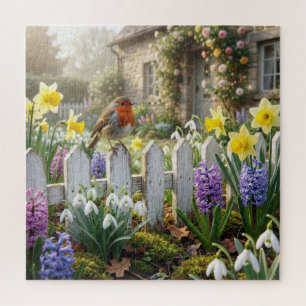 Puzzle Merle d'anniversaire sur une clôture de jardin