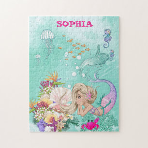 Puzzle Mermaid Cute Green Starfish Personal Jigsaw Puzzl