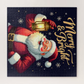 Puzzle Merry Bright Santa Holding Lantern Illustration (Horizontal)