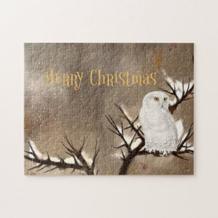Puzzle Merry Christmas Snowy Owl