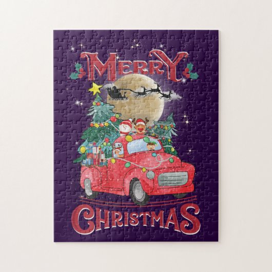 Puzzle Merry Christmas Vintage Red Santa Truck (Vertical)