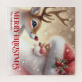 Puzzle Merry Santa Claus Rudolph Personalized Kids Gift (Horizontal)