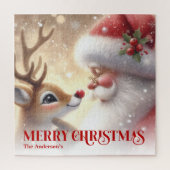 Puzzle Merry Santa Claus Rudolph Personalized Kids Gift (Vertical)