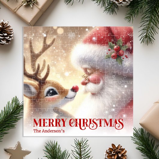 Puzzle Merry Santa Claus Rudolph Personalized Kids Gift