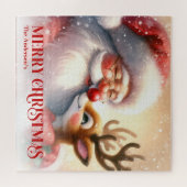 Puzzle Merry Santa Claus Rudolph Personalized Kids Holida (Horizontal)