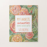 Puzzle Mes souvenirs préférés sont avec les roses roses d<br><div class="desc">L'oeuvre originale de roses d'aquarelle encadre une citation douce qui dit "Mes souvenirs préférés ont été faits avec grand-mère". Ce design floral sur le thème du jardin est élégant et sentimental, et offre une expérience de puzzle stimulante. Ajoutez votre propre texte, ou partez tel quel, et célébrez la merveilleuse mère...</div>