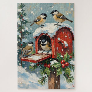Puzzle Mésanges vintage sur boîte aux lettres de Noël enn