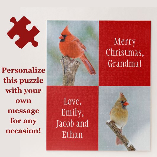 Puzzle Message personnel Cardinal Birds Red Christmas