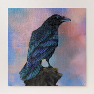 Puzzle met Big Black Common Raven op Sunset Legpuzzel