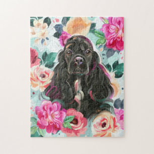 Puzzle met florale cocker spaniel art legpuzzel