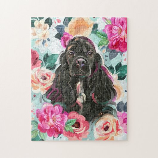 Puzzle met florale cocker spaniel art legpuzzel (Verticaal)
