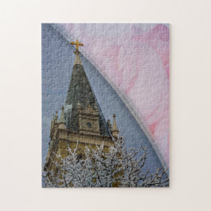 Puzzle met Gift Box/Church Steeple met roze Rose Legpuzzel