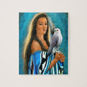 Puzzle met Native American Maiden en Falcon Legpuzzel