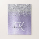 Puzzle Métal brossé violet Parties scintillant d'argent N<br><div class="desc">Personnalisez facilement ce puzzle chic et branché avec une jolie parties scintillant brillante argentée sur un arrière - plan métallique brossé violet.</div>