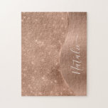 Puzzle Metallic Rose Gold Glitter Personalized<br><div class="desc">Easily personalize this rose gold brushed metal and glamorous faux glitter patterned jigsaw puzzle with your own custom name.</div>