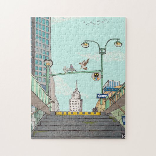 Puzzle Métro Arrêt Manhattan NYC Illustration Whimsical (Vertical)