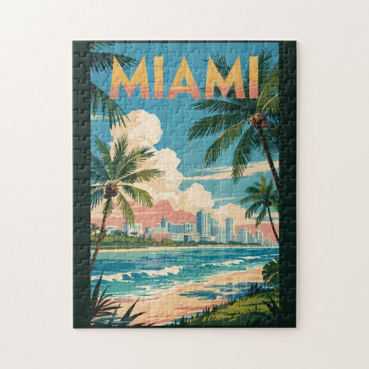 Puzzle Miami Florida Illustration Voyage Art Vintage (Vertical)