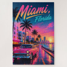 Miami Floride Rétro Néon Coucher de Soleil Voyage