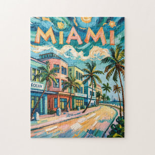 Puzzle Miami Ocean Drive Floride Plage Van Gogh Coloré