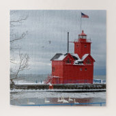 Puzzle Michigan Red Lighthouse avec Swans (Vertical)