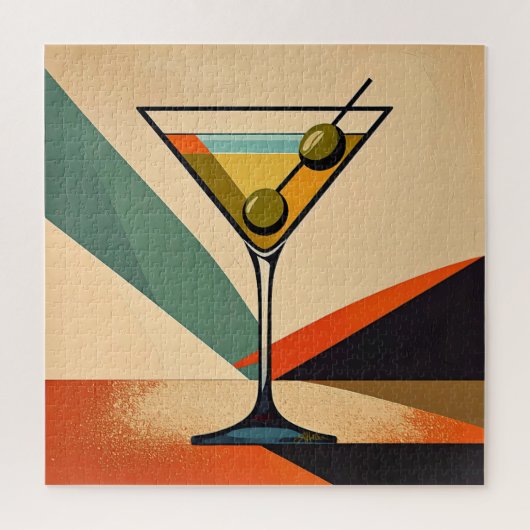 Puzzle Mid Century Modern Color Block Martini Art (Vertical)