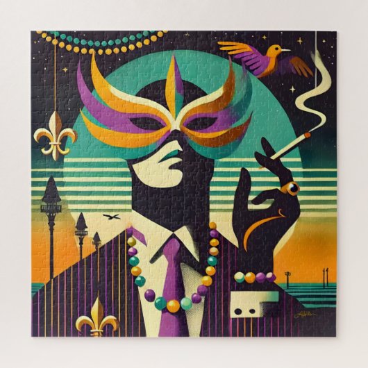 Puzzle Mid Century Retro 60s Mardi Gras The Smoking Man (Vertical)