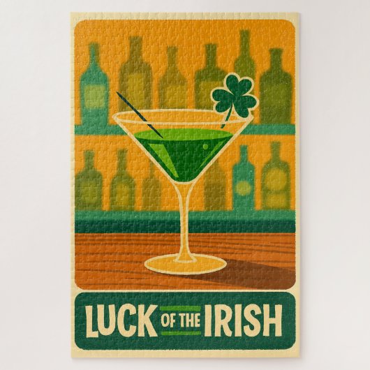 Puzzle Mid Century St. Patrick's Shamrock Martini Art (Vertical)