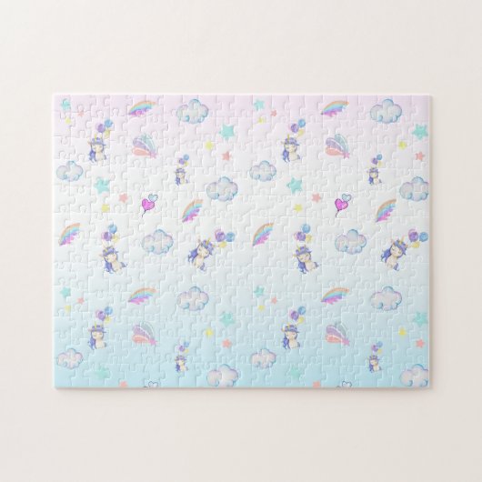 Puzzle mignon ballon Unicorn arc-en-ciel fête d'anniversa (Horizontal)