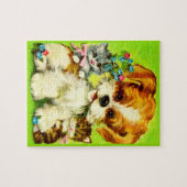 Puzzle mignon chiot et chatons souriants (Horizontal)