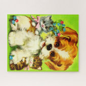 Puzzle mignon chiot et chatons souriants (Horizontal)