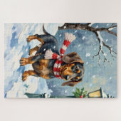 Puzzle Mignon chiot teckel écharpe d'hiver confortable Ar (Horizontal)
