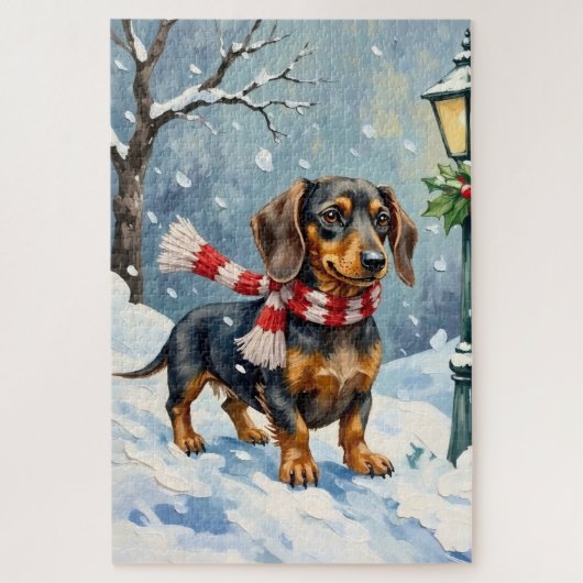 Puzzle Mignon chiot teckel écharpe d'hiver confortable Ar (Vertical)