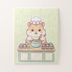 Puzzle Mignon Kawaii Hamster Chef Cuisinant des Cupcakes