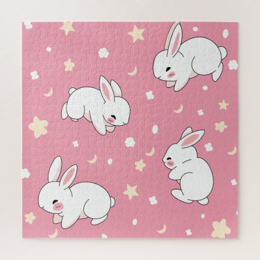 Puzzle Mignon Lapin Kawaii Doodle Rose (Vertical)