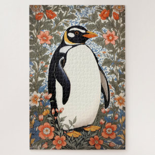 Puzzle Mignon Manchot Sur Fond Floral Élégant Coloré