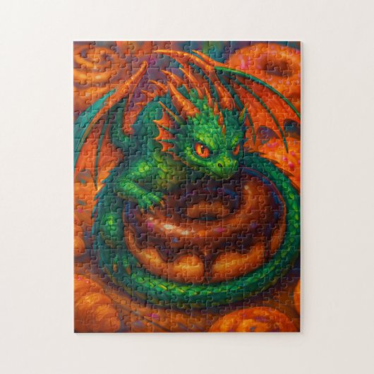 Puzzle Mignon Mini Dragon Vert & Donut Art Fantastique (Vertical)