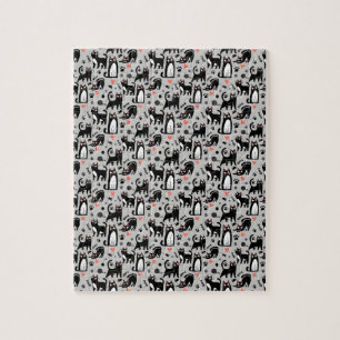 Puzzle Mignon motif sans couture de chat noir sur fond gr