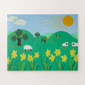 Puzzle mignon moutons hills bleu ciel et soleil amusants  (Horizontal)