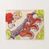 Puzzle mignon petit garçon nourrit de mignons petits écur (Horizontal)