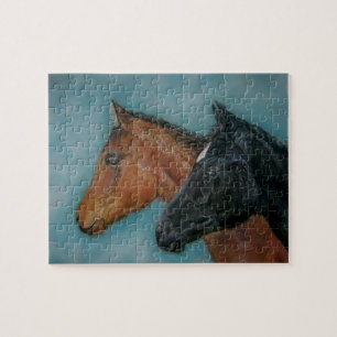 Puzzle mignon poulain noir poulain colt cheval portrait
